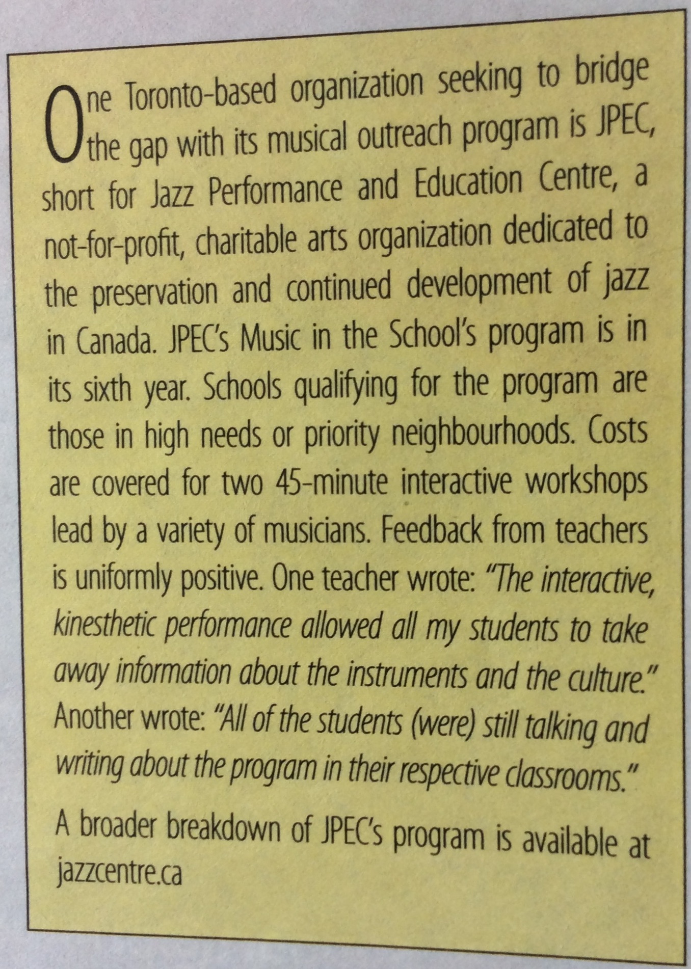 Canadian Teachers Magazine at Jazz Performance and Education Centre in Toronto